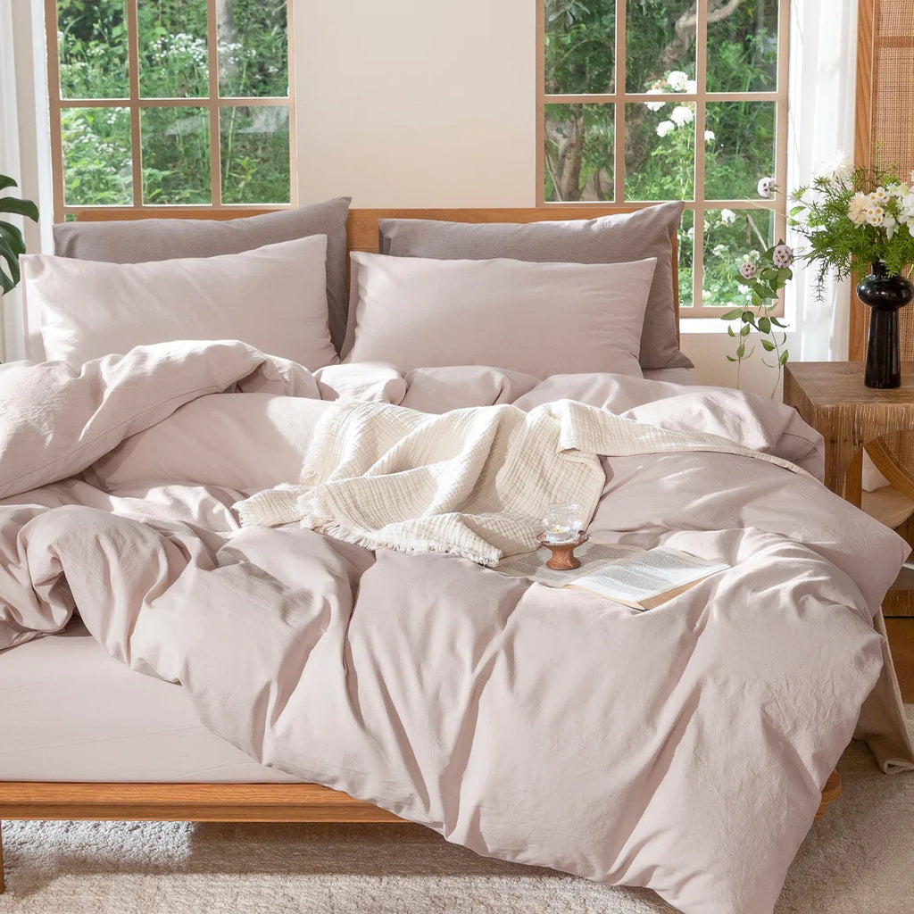 Duvet Cover Set 100% Washed Cotton Linen Like Textured Lightweight