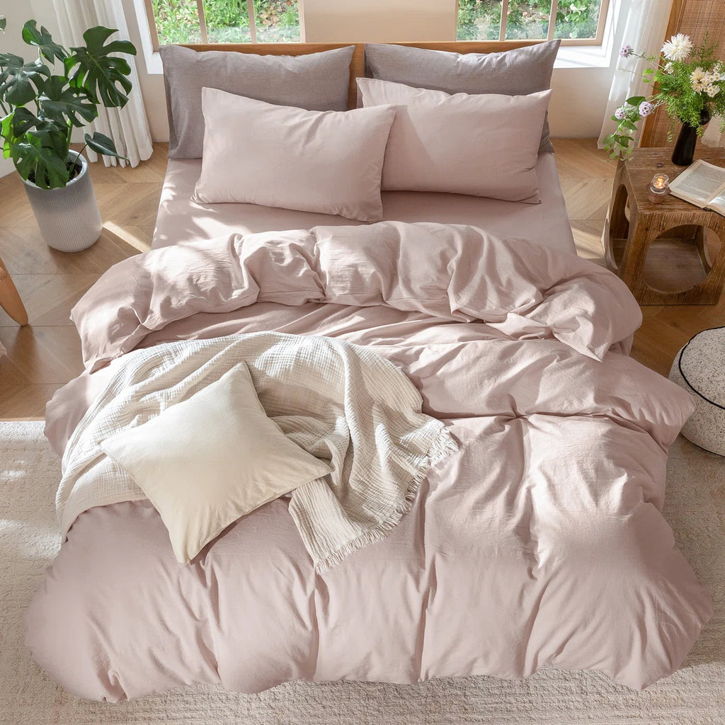 Duvet Cover Set 100% Washed Cotton Linen Like Textured Lightweight