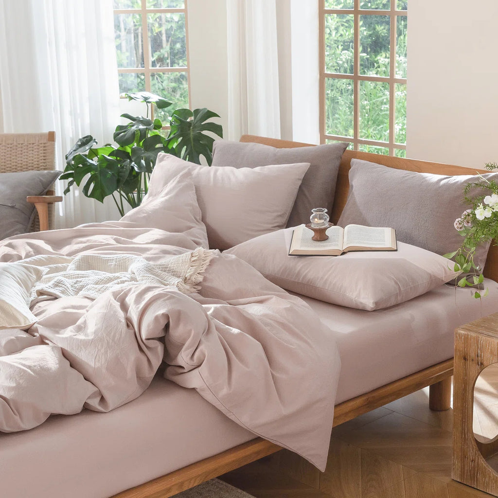 Duvet Cover Set 100% Washed Cotton Linen Like Textured Lightweight