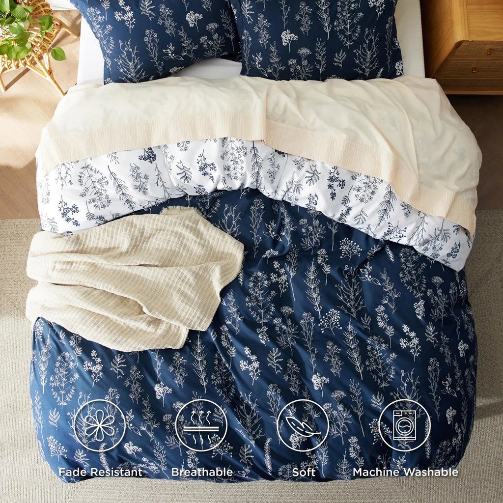 Reversible Floral Duvet Cover Set With Zipper Closure