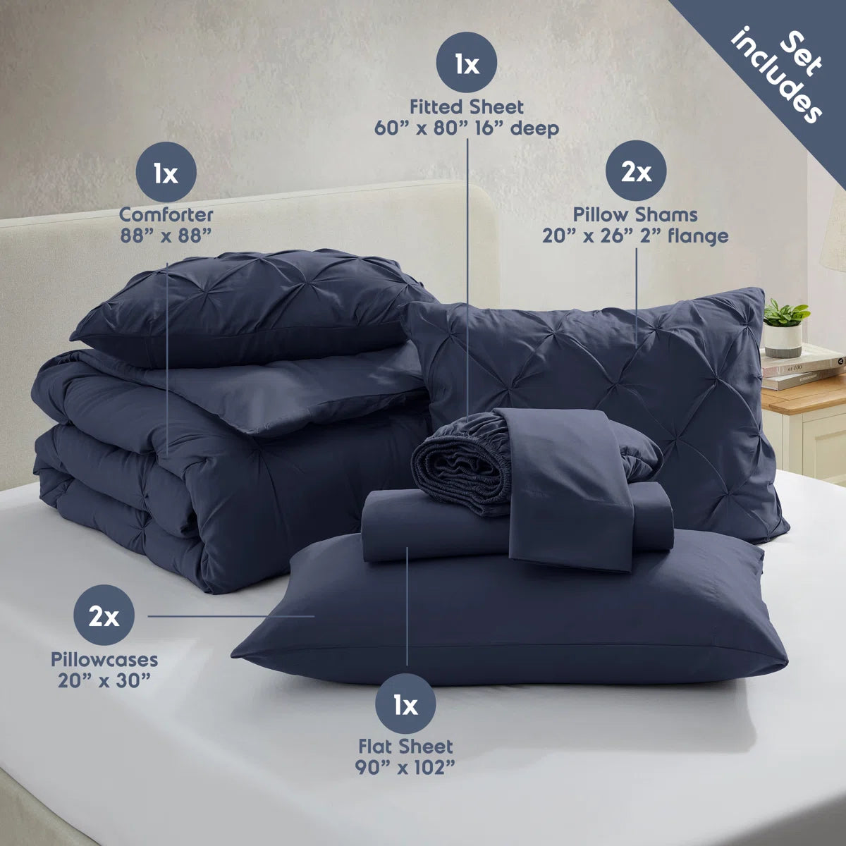 Bed-in-A-Bag Pleated Comforter Set with Bed Sheets