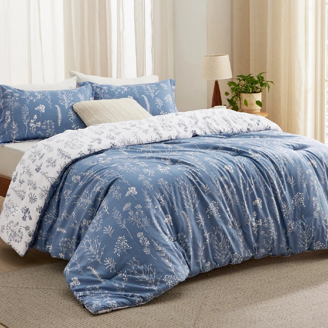 Best Seller Bedsure Comforter Set Reversible Cute Floral Bedding, 89GSM