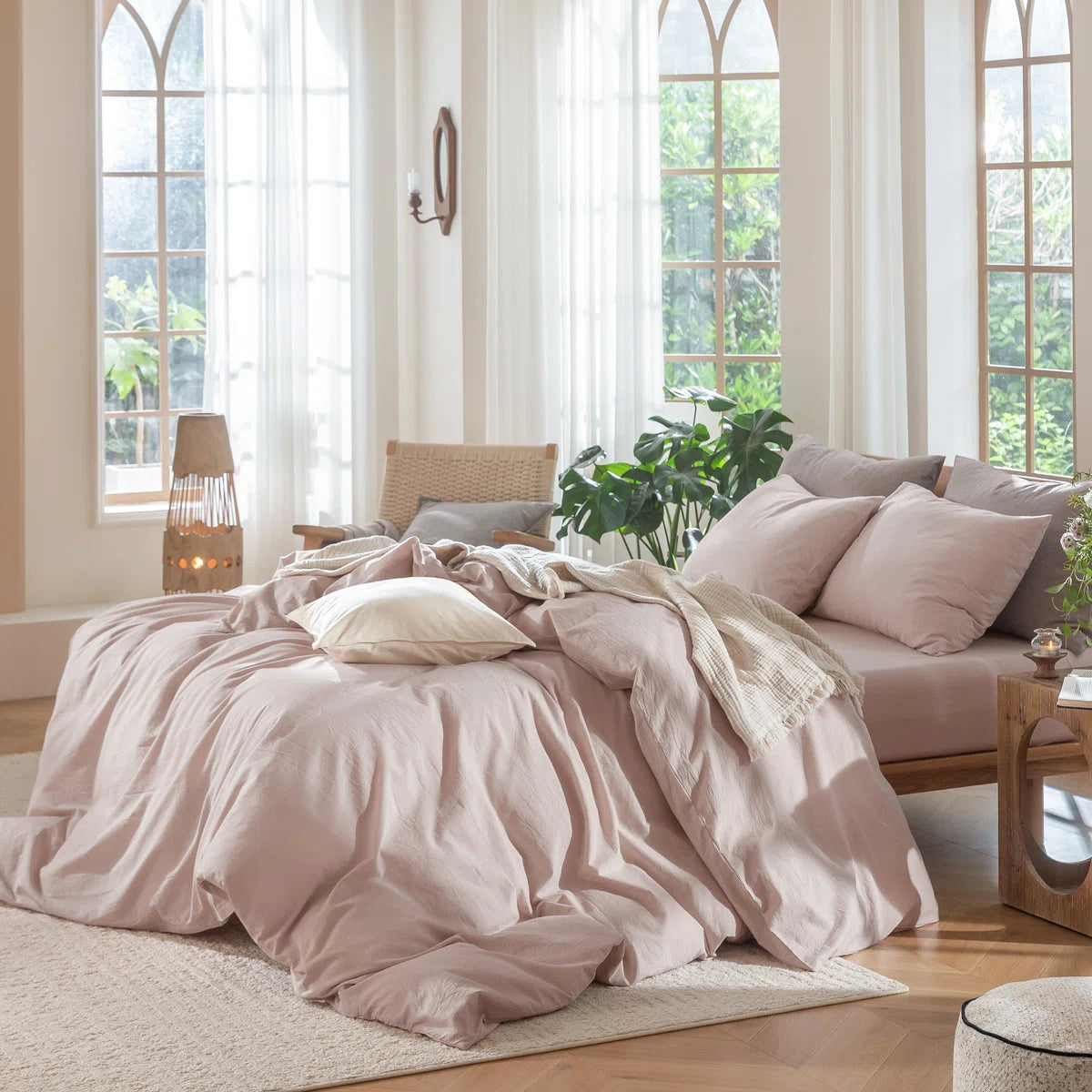 Duvet Cover Set 100% Washed Cotton Linen Like Textured Lightweight