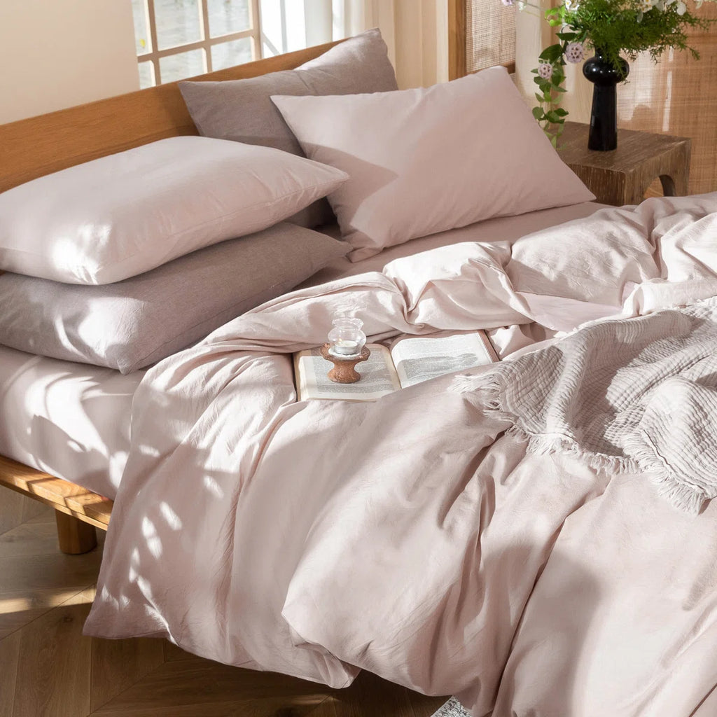 Duvet Cover Set 100% Washed Cotton Linen Like Textured Lightweight